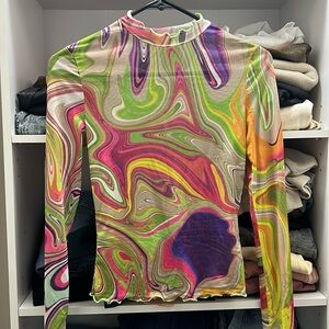 Mesh marble long sleeve top